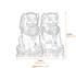 Pair of Extra Large Foo Dog Garden Statues in White Dimensions Diagram