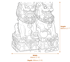 Pair of Extra Large Foo Dog Garden Statues in Grey Dimensions Diagram