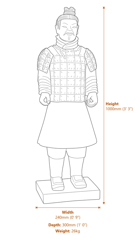 Standing Warrior Garden Statue in White Dimensions Diagram