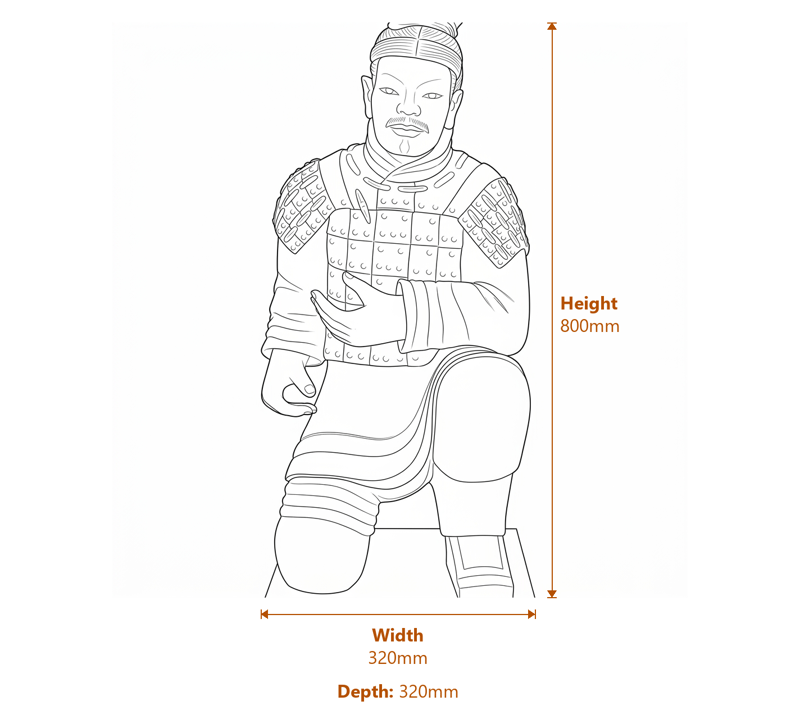 Kneeling Warrior Garden Statue in White Dimensions Diagram