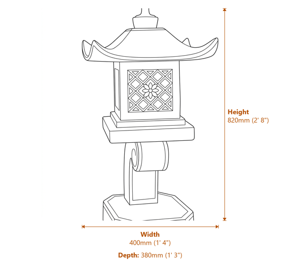 Modern Pagoda Garden Statue in White Dimensions Diagram