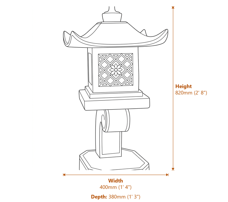 Modern Pagoda Garden Statue in White Dimensions Diagram
