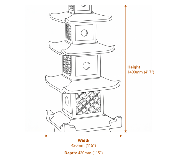 5 Tier Pagoda Garden Ornament in White Dimensions Diagram