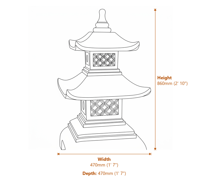 2 Tier Pagoda Garden Ornament in White Dimensions Diagram