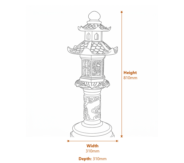 Ornate Lantern Garden Ornament in White Dimensions Diagram