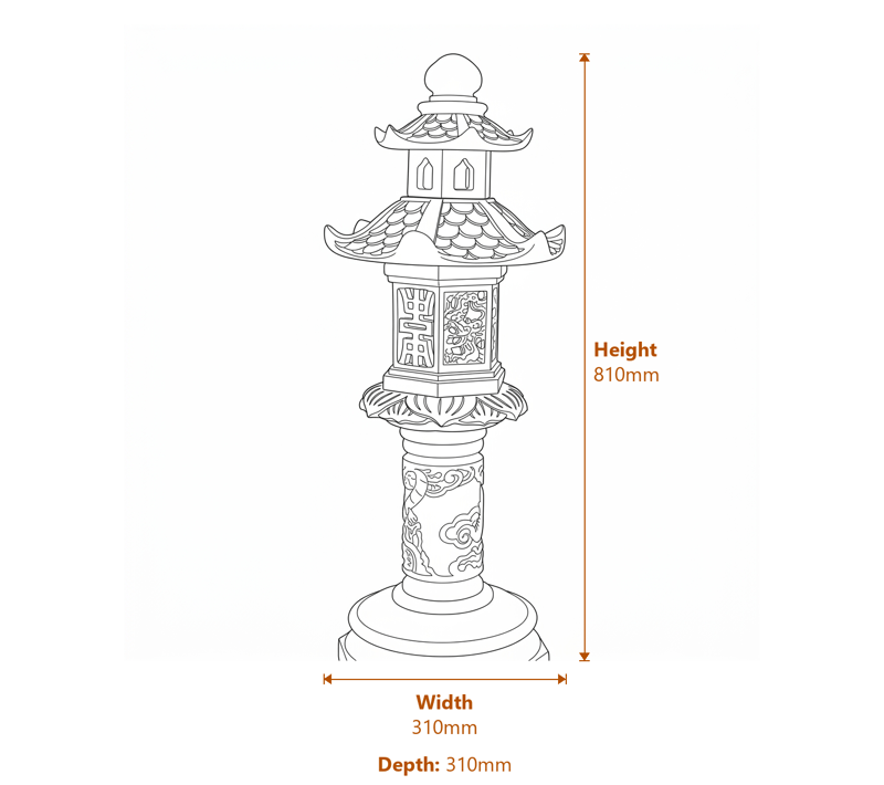 Ornate Lantern Garden Ornament in White Dimensions Diagram