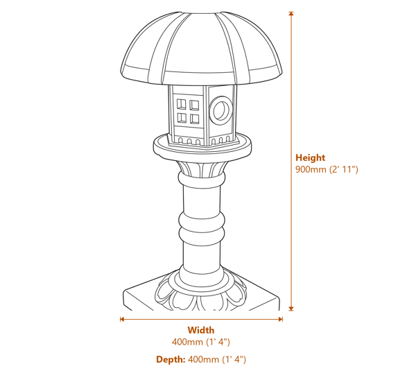 Tall Lantern Garden Ornament in White Dimensions Diagram