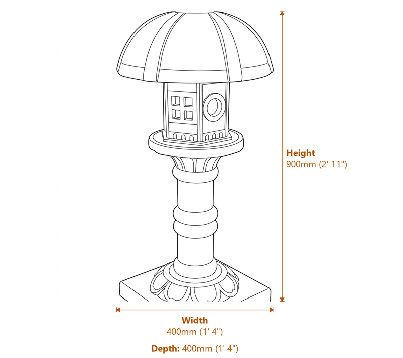 Tall Lantern Garden Ornament in White Dimensions Diagram