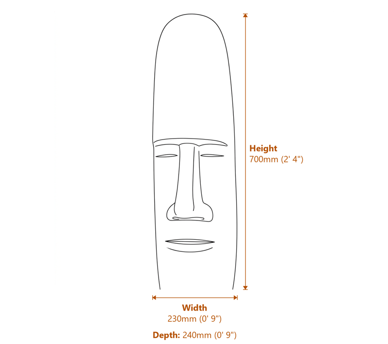 Easter Island Garden Statue in White Dimensions Diagram