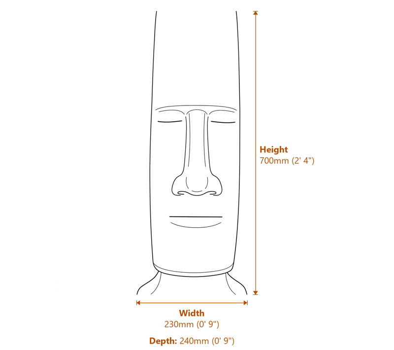 Easter Island Garden Statue in Black Dimensions Diagram
