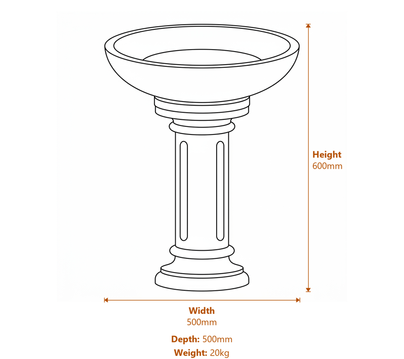 Stone Bird Baths Dimensions Diagram
