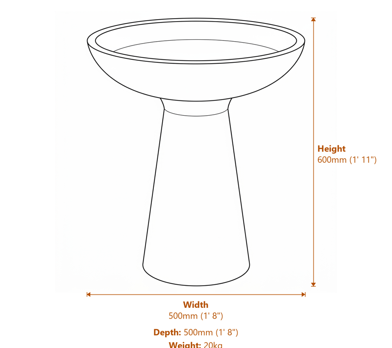 Stone Bird Baths Dimensions Diagram