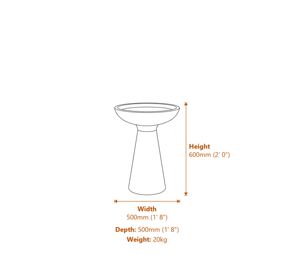 Modern Stone Birdbath in Grey Dimensions Diagram
