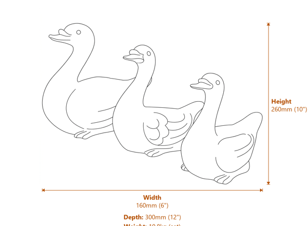 Family Of Ducks Garden Ornament Set in White Dimensions Diagram