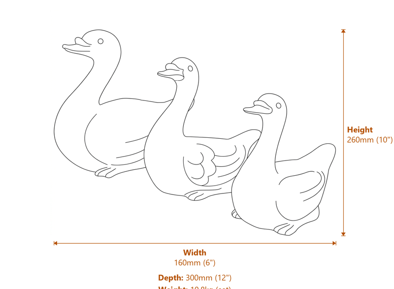 Family Of Ducks Garden Ornament Set in White Dimensions Diagram