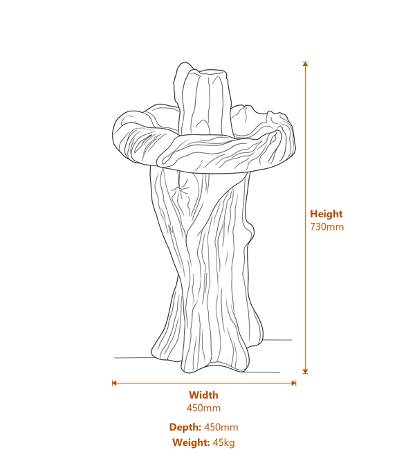 Blue Tit Birdbath in Sand Stone Dimensions Diagram