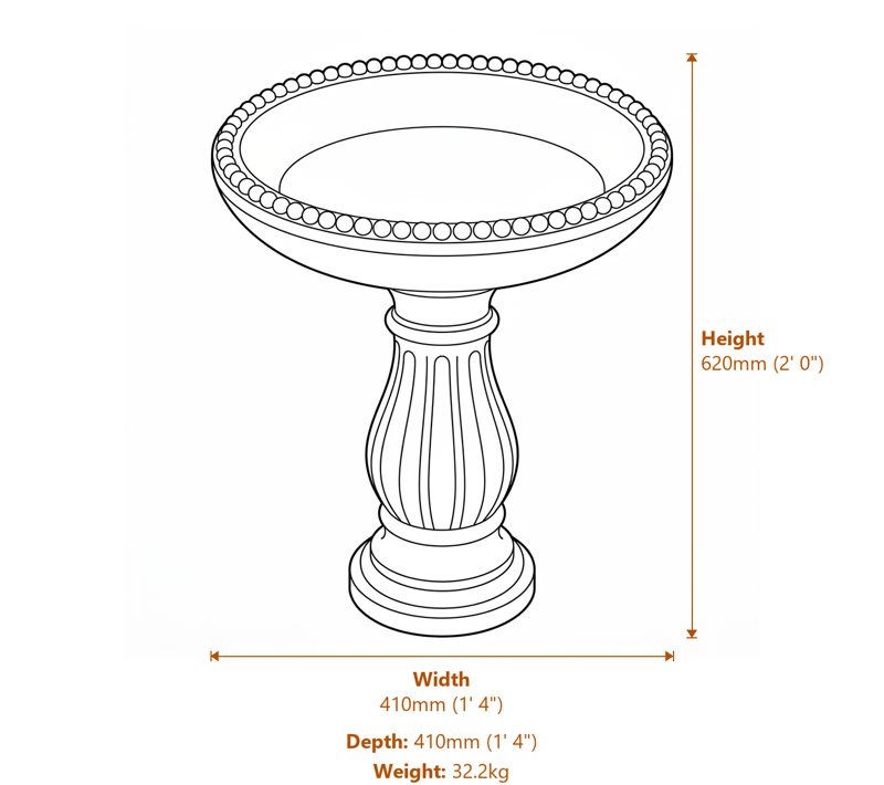 Stone Bird Baths Dimensions Diagram
