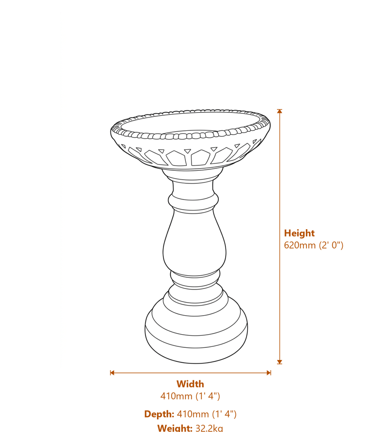 Stone Bird Baths Dimensions Diagram