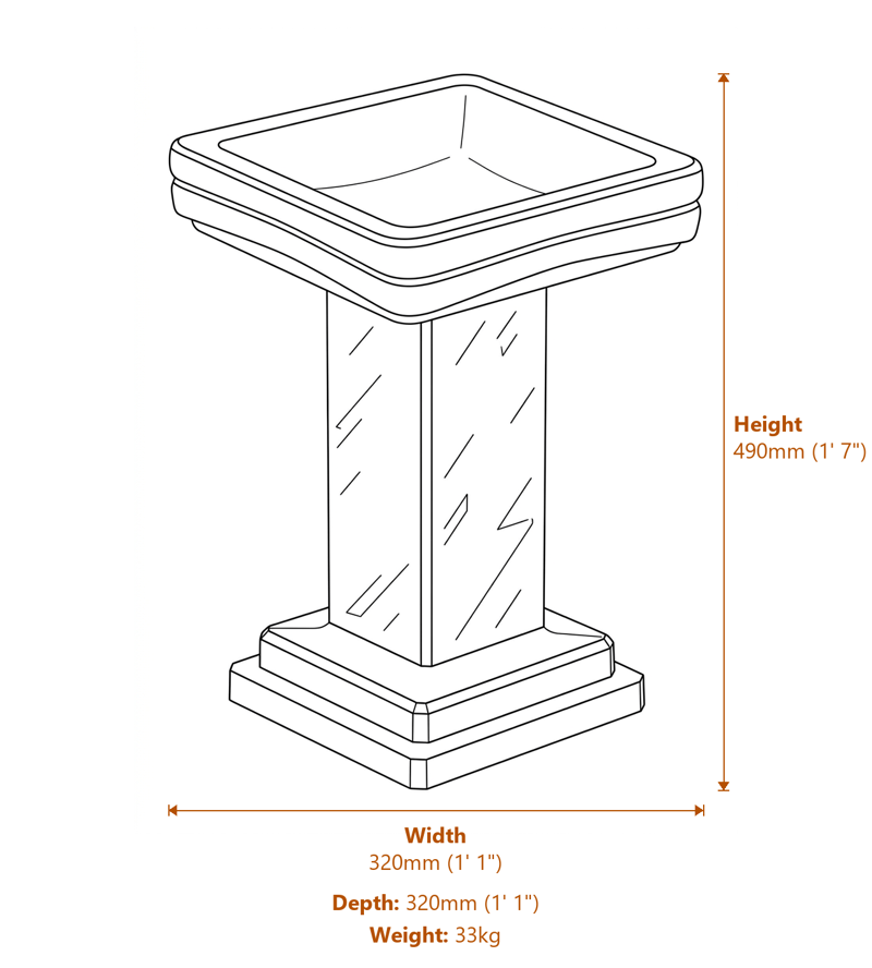 Stone Bird Baths Dimensions Diagram