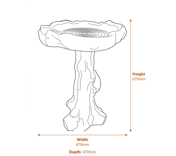 Little Owl Birdbath in Stone Dimensions Diagram