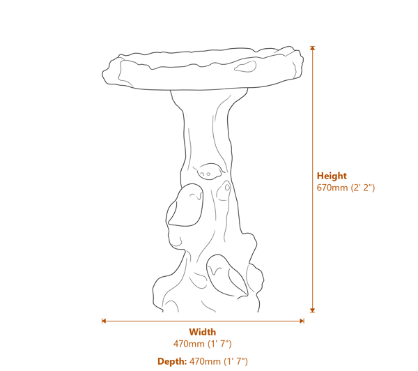 Little Owl Birdbath in Sandstone Dimensions Diagram
