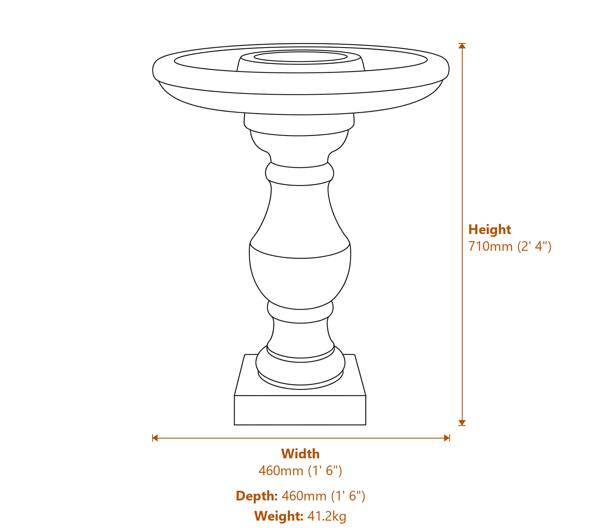 Stokeham Birdbath in Sandstone Dimensions Diagram