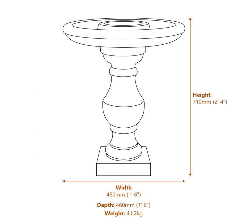 Stone Bird Baths Dimensions Diagram