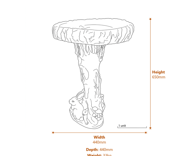 The Hare Birdbath in Stone Dimensions Diagram