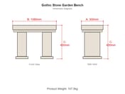 Gothic Stone Garden Bench Dimensions - 1080mm Wide x 430mm High x 300mm Deep