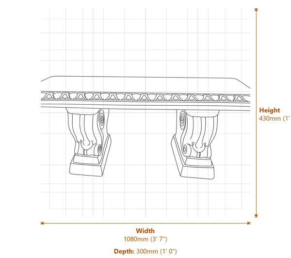 Gothic Stone Garden Bench in Sandstone Dimensions Diagram