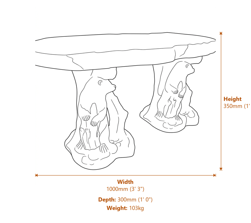 Otter Stone Garden Bench in Sandstone Dimensions Diagram