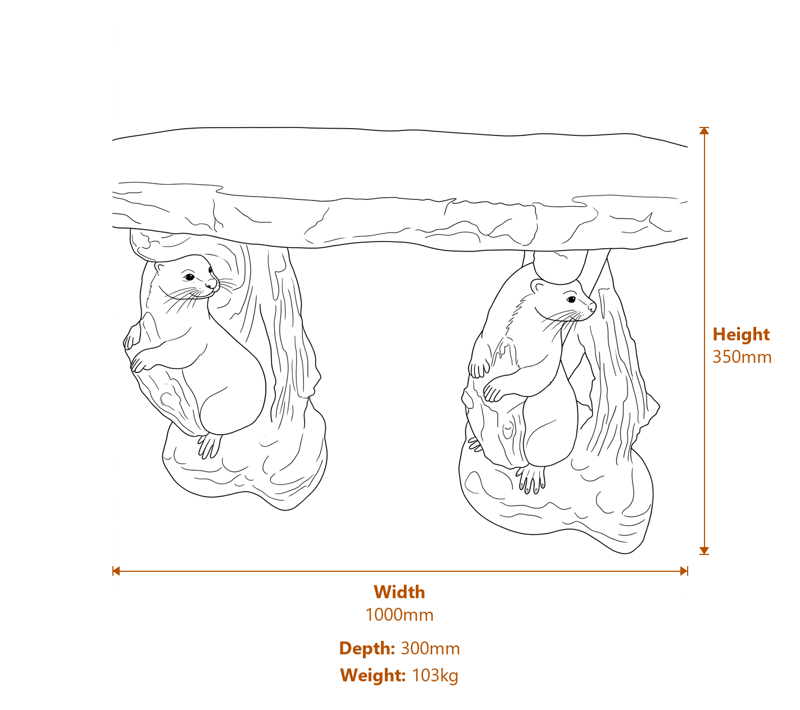 Otter Stone Garden Bench in Stone Dimensions Diagram
