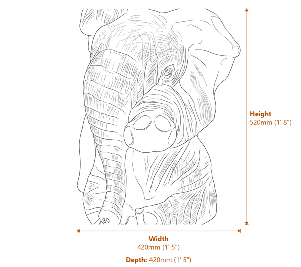 Ellie The Elephant Stone Garden Ornament in Stone Dimensions Diagram