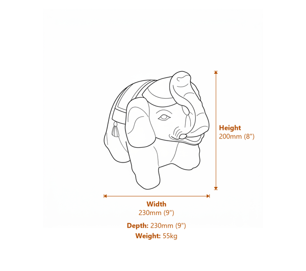 Indian Elephant Stone Garden Ornament in Stone Dimensions Diagram