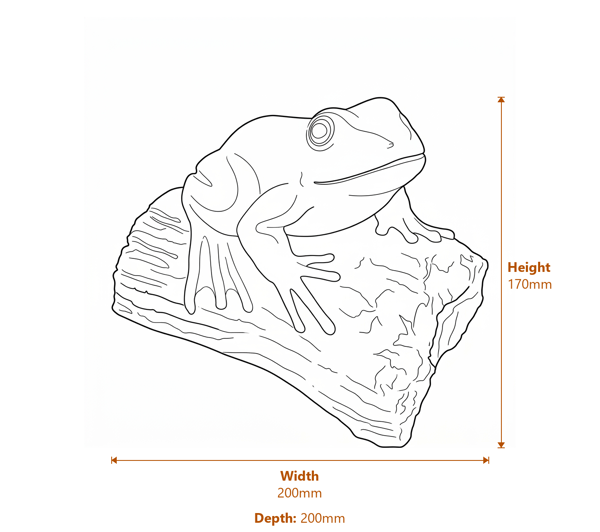 Frog on a Log Stone Garden Ornament in Stone Dimensions Diagram