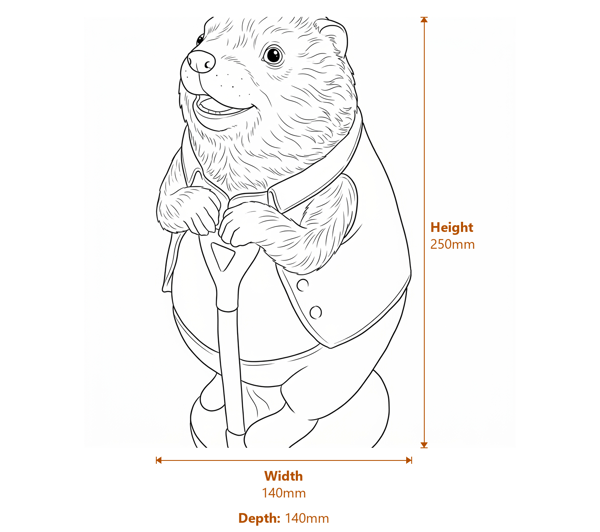 Hedgehog with Spade Stone Garden Ornament in Stone Dimensions Diagram