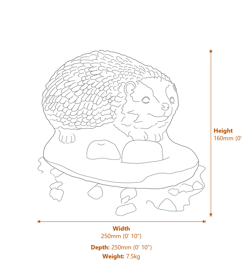Hedgehog with Apples Stone Garden Ornament in Sandstone Dimensions Diagram
