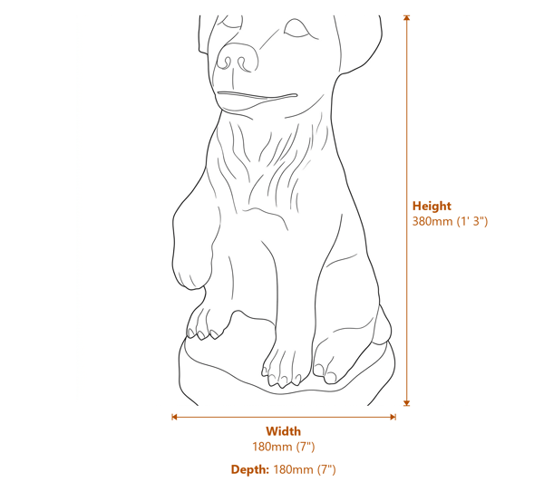 Jack Russell Stone Garden Ornament in Stone Dimensions Diagram