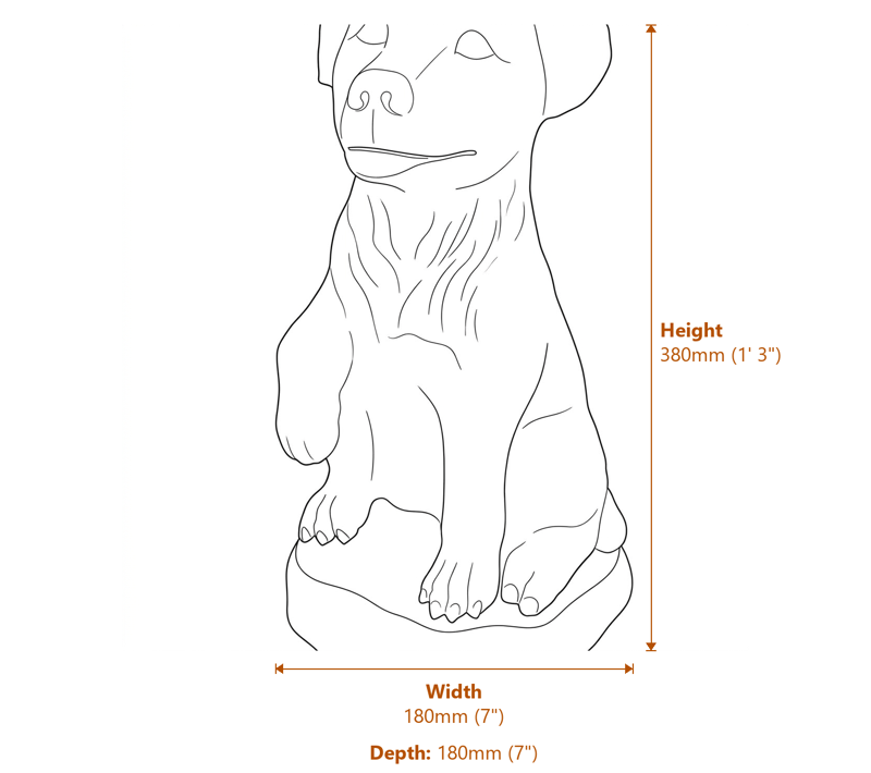 Jack Russell Stone Garden Ornament in Stone Dimensions Diagram