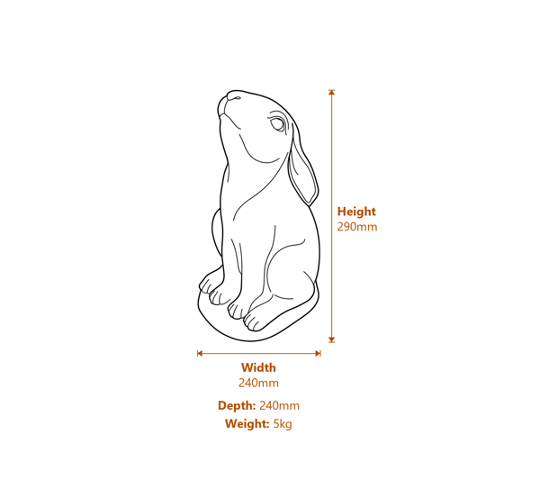 Moon Gazing Hare Garden Ornament in Stone Dimensions Diagram