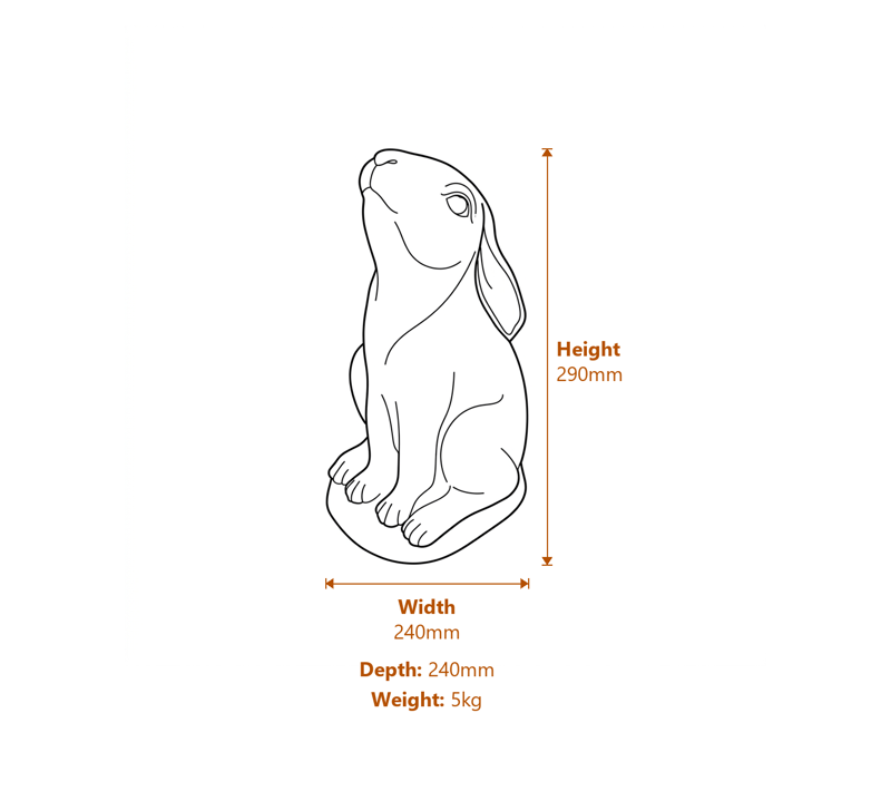 Moon Gazing Hare Garden Ornament in Stone Dimensions Diagram