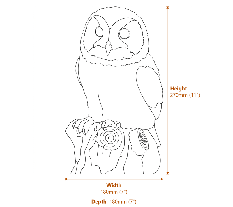 Barn Owl Garden Ornament in Sandstone Dimensions Diagram