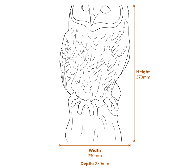 Wise Barn Owl Garden Ornament in Sandstone Dimensions Diagram