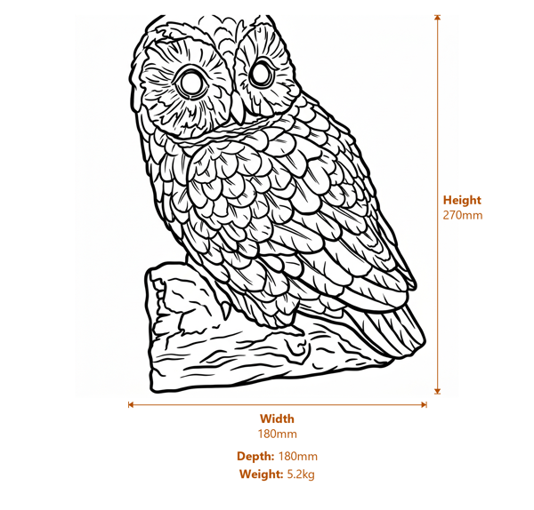 Tawny Owl Garden Ornament in Sandstone Dimensions Diagram