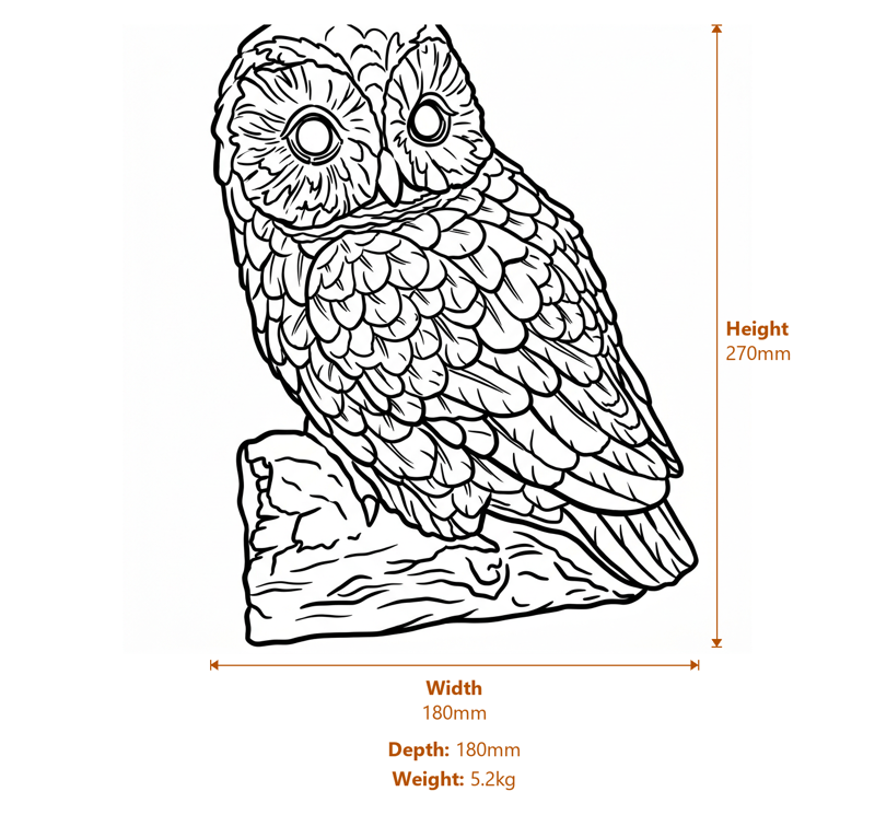 Tawny Owl Garden Ornament in Sandstone Dimensions Diagram