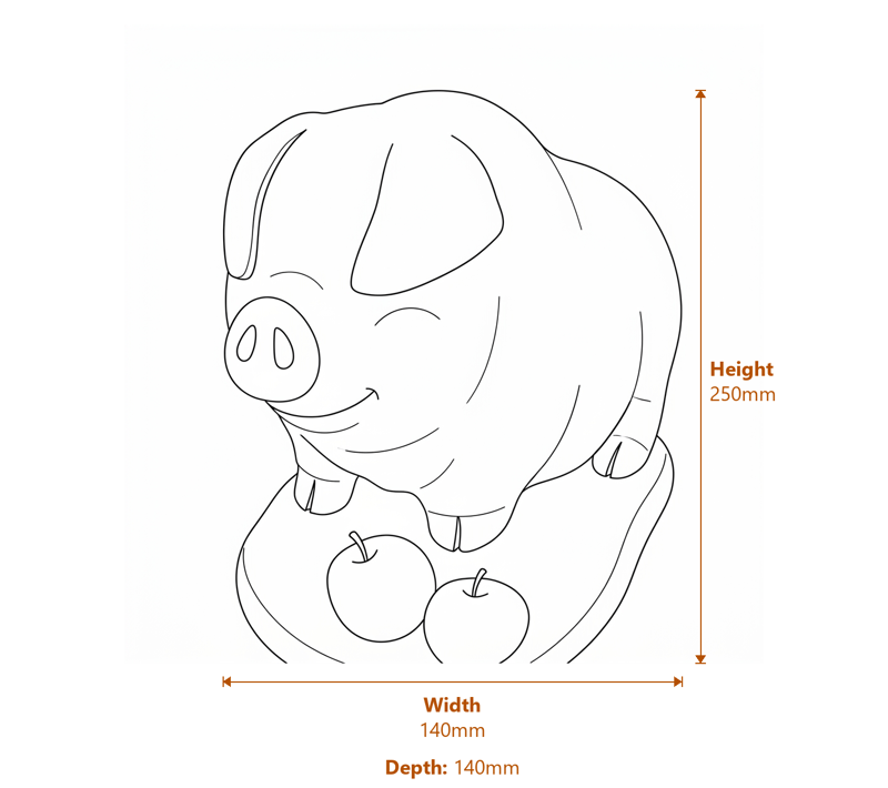 Pig with Apples Garden Ornament in Stone Dimensions Diagram