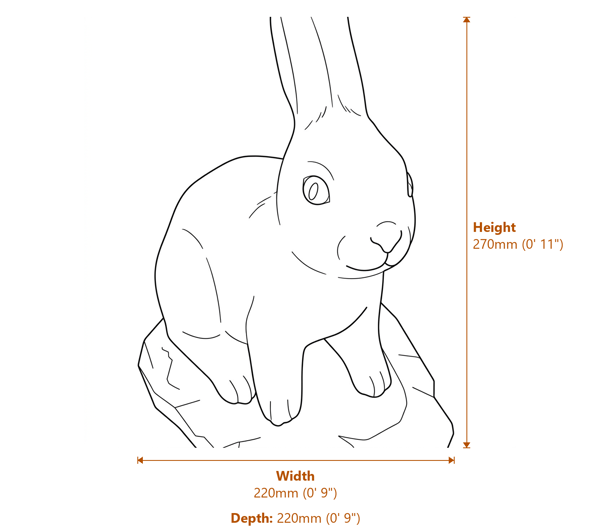 Cheeky Rabbit Garden Ornament in Stone Dimensions Diagram