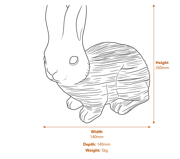 Sitting Rabbit Garden Ornament in Stone Dimensions Diagram
