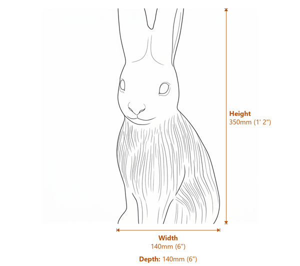 Standing Rabbit Garden Ornament in Stone Dimensions Diagram
