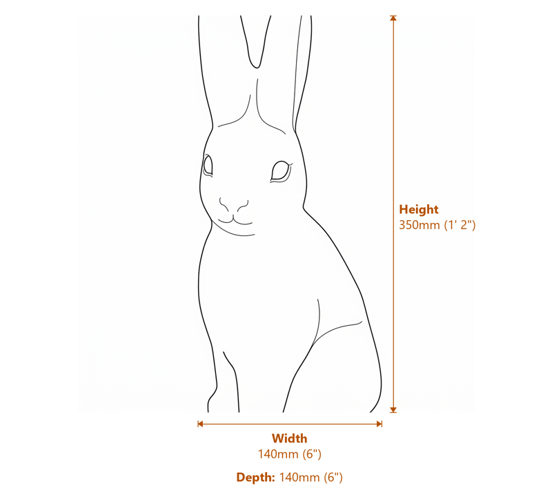 Standing Rabbit Garden Ornament in Sandstone Dimensions Diagram